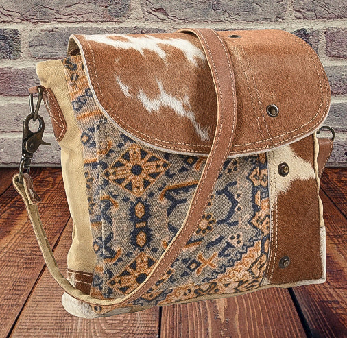 Cowhide Leather and Canvas Messenger Bag Bags and Backpacks Southern Sage Co.   